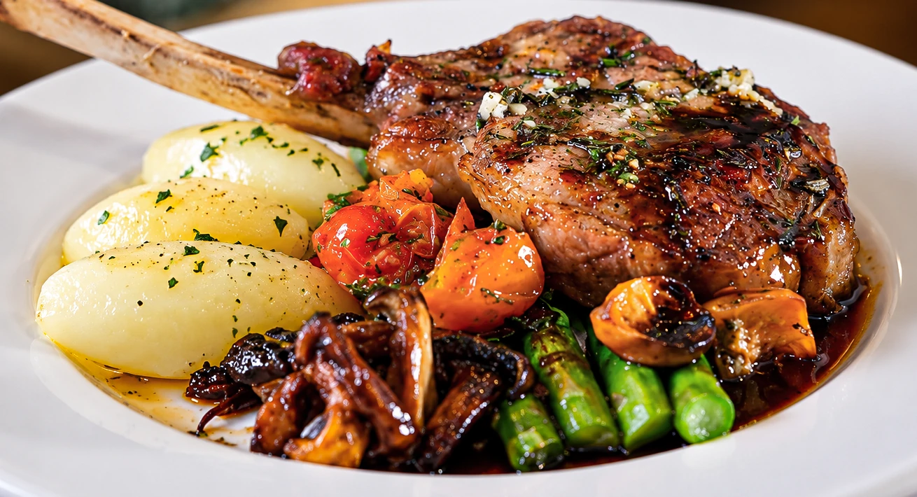 MenuGo food photography — herb-glazed bone-in chop