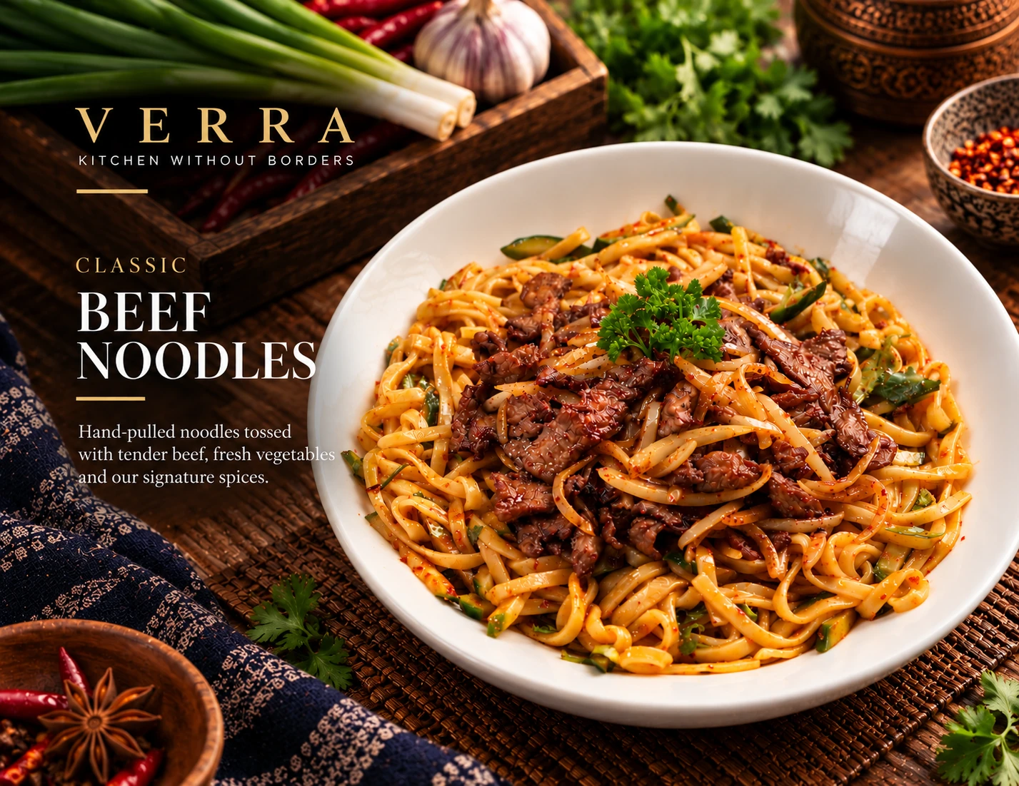 MenuGo menu design featuring spiced beef