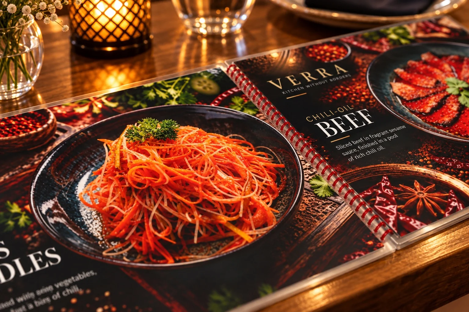 MenuGo signature menu book on a restaurant table