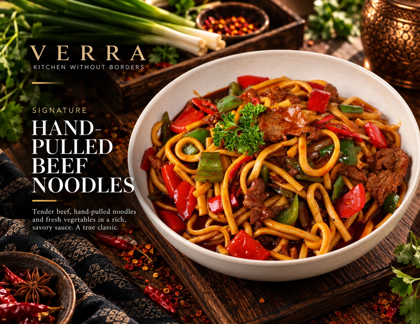 Finished VERRA hand-pulled beef noodles campaign visual