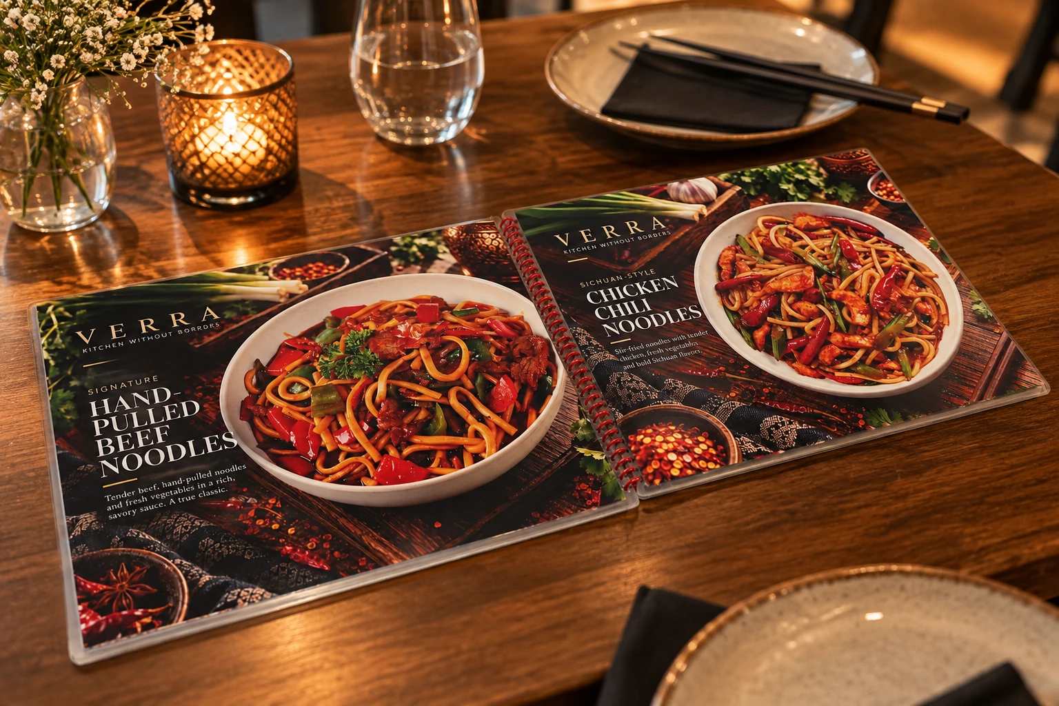 VERRA signature menu presented on a restaurant table